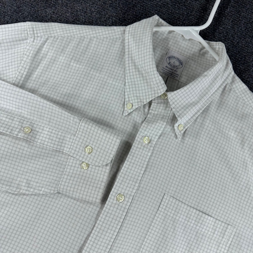 Brooks Brothers Button Down Shirt Mens L Large Grey White Plaid Regent Cottonβ